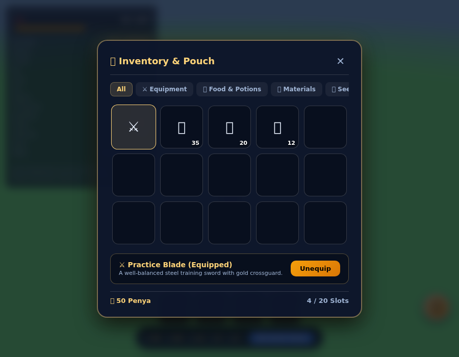 Isekai Mugen Soul Online — Responsive 20-Slot Inventory